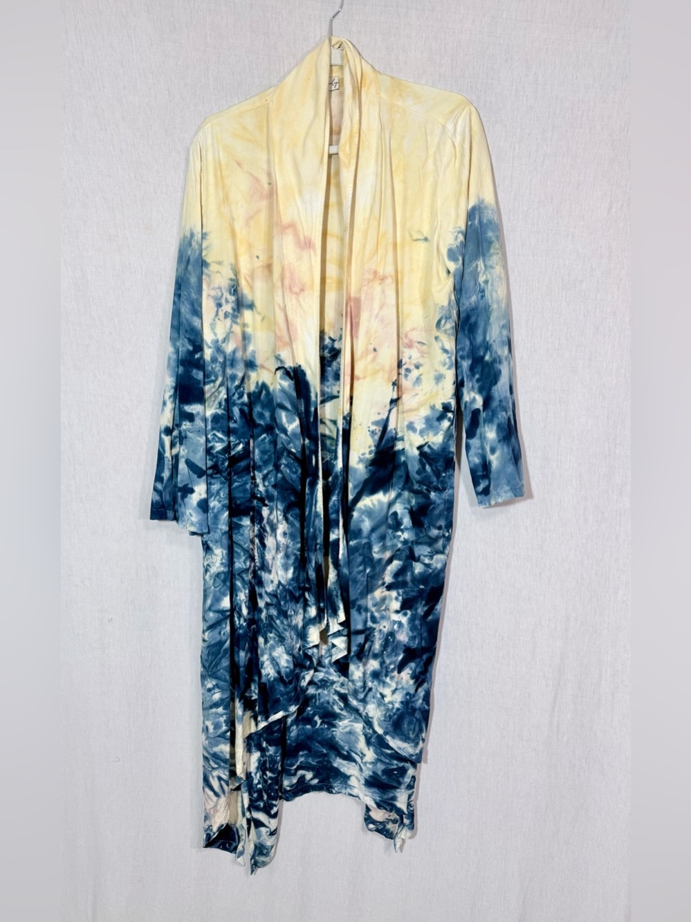 OOAK hand dyed Wonderly size M kimono Duster in Yellow and Navy